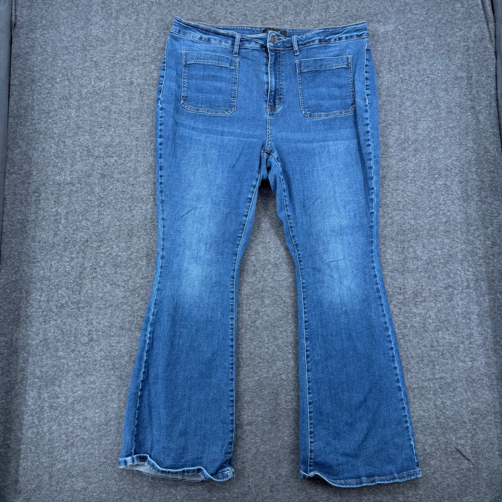 Judy Blue Stretch Womens Plus 22W Medium Wash High Rise Patch Pocket Flare Jeans